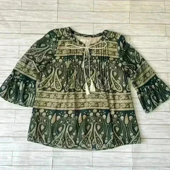 Anthropologie Skies are Blue boho print flowy peasant bell sleeve top - Picture 1 of 7